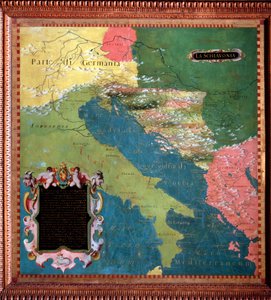 Itália e Iugoslávia (países eslavos) Mapa feito por Stefano Bonsignori (? -1589) cosmógrafo e pintor italiano. Por volta de 1581. Florença, Palazzo Vecchio, Sala del Mappamondo