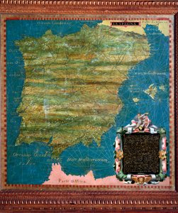 Mapa de Espanha e Portugal feito por Stefano Bonsignori (? -1589) cosmógrafo e pintor italiano. Por volta de 1581. Florença, Palazzo Vecchio, Sala del Mappamondo