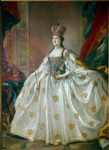 Retrato da Impressão Russa Catarina II a Grande (1729-1796) em sua Pintura de Vestido de Coroação de Stefano Torelli (1712-1784) Museu Hermitage do século XVIII, São Petersburgo