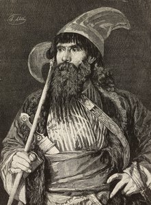 Sheik in full regalia, gravura de F Gamberoni a partir de pintura de Stefano Ussi (1822-1901), L