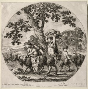 Uma família de sátiros viajando. de Stefano della Bella