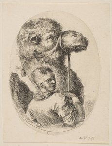 Um escravo segura um camelo junto ao freio, de Várias cabeças no estilo persa Plusieurs ..., 1649. de Stefano della Bella