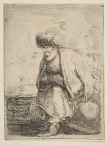 Um velho turco sentado em uma pedra, ca. 1662 de Stefano della Bella