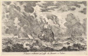 Um navio comum viajando entre Douvre e Calais Naviere qui passe de Douv ..., 1647. de Stefano della Bella