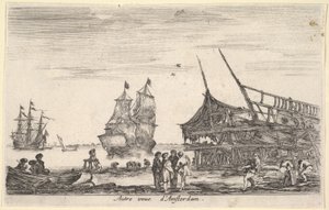 Outra visão da Amsterdam Autre vue dAmsterdam, um grupo de quatro homens está no centro em ..., 1647. de Stefano della Bella