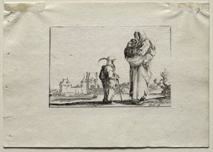 Caprichos: Mendigo mulher com um bebê e uma menina. de Stefano della Bella
