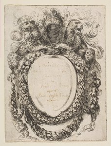 Cartela coroada por capacete e leopardos, 1647. de Stefano della Bella
