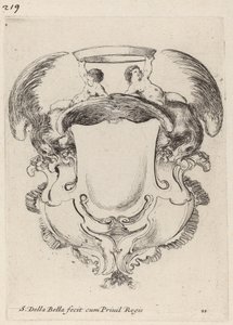 Cartouche com águias e dois bebês segurando uma coroa de Stefano della Bella