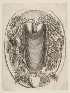 Cartela com esqueletos, 1647. de Stefano della Bella