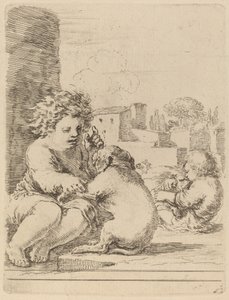 Criança brincando com um cachorro de Stefano della Bella