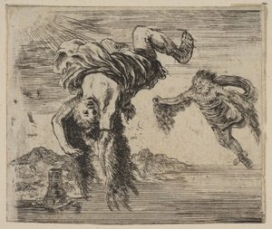 Dédalo e Ícaro, do Jogo da Mitologia Jeu de la Mythologie, 1644. de Stefano della Bella