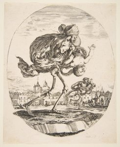 Morte carregando um bebê, das cinco mortes Les cinq Morts, ca. 1648 de Stefano della Bella