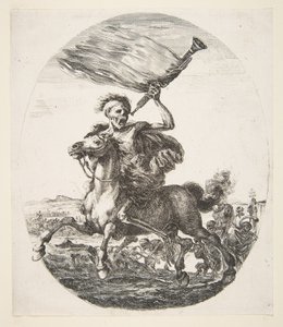 Morte a cavalo segurando uma trombeta, de As cinco mortes Les cinq Morts, ca. 1648 de Stefano della Bella