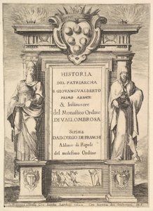 Frontispício: um monumento decorado com o brasão de armas Medici no topo no centro, arde um ..., 1640. de Stefano della Bella