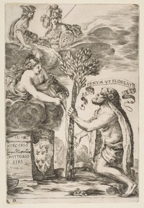 Frontispício para Il Mercurio, III: Hércules plantando seu clube, 1652. de Stefano della Bella