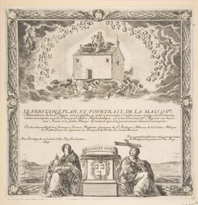 Frontispício para Le Véritable Plan e Pourtrait da Maison de la Ste. Virgin, 1649. de Stefano della Bella