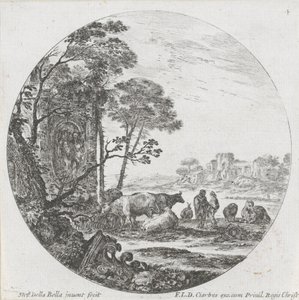 Paisagem com rebanho e capital coríntia Paisagens e ruínas em Roma (título da série) Paysages et ruines de Rome (título da série) de Stefano della Bella