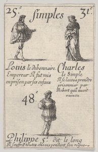 Louis le debonnaire ... Charles le Simple, de Jogo dos Reis da França Jeu des Rois ..., 1644. de Stefano della Bella