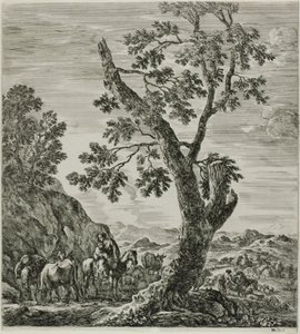 Camponês montado com uma criança em seus braços, placa seis de As seis grandes vistas de Roma e da Campagna de Stefano della Bella