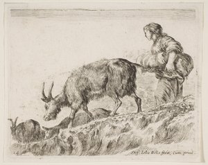 Ilustração 14: pastora que cria cabras, de Various animals Diversi animali, ca. 1641 de Stefano della Bella