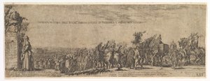 Placa 1: A entrada do embaixador polonês em Roma, o brasão dos Médici à esquerda, 1633. de Stefano della Bella