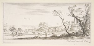 Ilustração 2: uma camponesa tirando os sapatos no centro, outra camponesa e duas c ..., ca. 1641 de Stefano della Bella