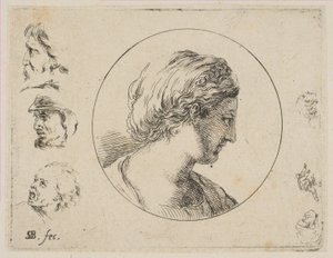 Ilustração 4: Cabeça de uma mulher de perfil, da Segunda coleção de vários rabiscos e etc., ca. 1646 de Stefano della Bella