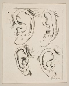 Ilustração 5: quatro orelhas, do Livro para aprender a desenhar livre pour apprendre à dessi ..., ca. 1649 de Stefano della Bella