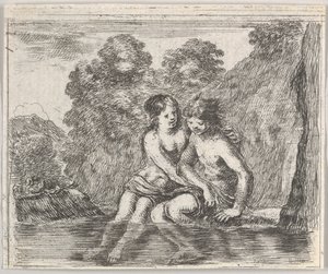 Salmacis e Hermafrodita, do Jogo da Mitologia Jeu de la Mythologie, 1644. de Stefano della Bella