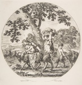 Família Sátiro caminhando para a esquerda com duas cabras e uma cesta de uvas, ca. 1657 de Stefano della Bella