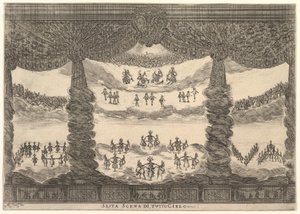 Sexta cena, os céus, de O casamento dos deuses Le nozze degli Dei, 1637. de Stefano della Bella