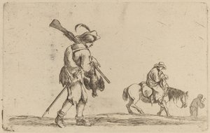Soldado segurando uma ave pelos pés. de Stefano della Bella