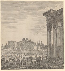 Templo de Antonino Pio e Faustina e o Campo Vaccino de Stefano della Bella