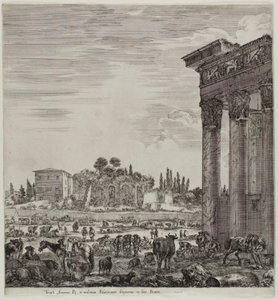 O Templo de Antonin e o Campo Vaccino de Stefano della Bella