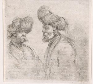 Dois homens turcos com bigodes e turbantes de Stefano della Bella