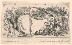 Duas Metades de Escudos, No. 14 de "Raccolta di varii cappriccii et nove inveni di cartelle et ornamenti" de Stefano della Bella