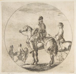 Dois cavaleiros poloneses com seus cavalos voltados para a esquerda, de Figures on Horseback Cavali ..., ca. 1651