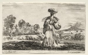 Várias figuras e paisagens: camponesa carregando uma cesta na cabeça, 1649. de Stefano della Bella