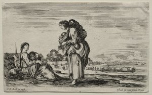Várias figuras e paisagens: duas mães conversando juntas, 1649. de Stefano della Bella