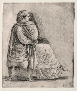 Mulher sentada em um banquinho, c. 1620s-1630s. de Stefano della Bella