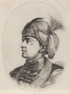 Mouro jovem em um turbante emplumado, virado à esquerda, 16491650. de Stefano della Bella
