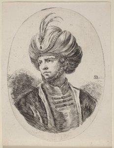 Jovem mouro com barba rala e turbante de plumas, voltado para a esquerda de Stefano della Bella