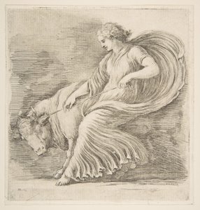 Jovem mulher tentando parar um touro, ca. 1660 de Stefano della Bella