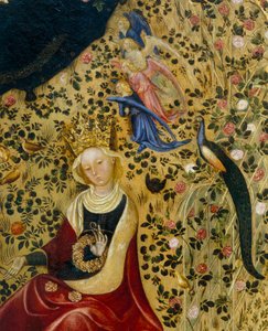 Santa Catarina de Alexandria rodeada de anjos e um pavão, detalhe da Madonna del Roseto