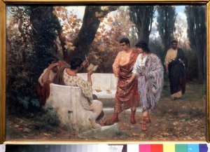 Le poete romain Catulle (87-54 avant JC) lisant son poeme (poeta romano Catullus lendo o seu poema). Peinture de Stepan Vladislavovich Bakalovich (1857-1947). Huile sur toile, 26,8 x 39 cm