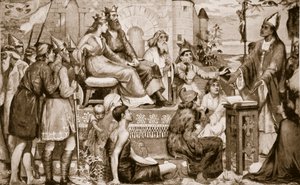 Santo Agostinho pregando aos saxões, 597, ilustração da "Hutchinson&39;s Story ofthe British Nation", c.1920 de Stephen Briggs Carlil