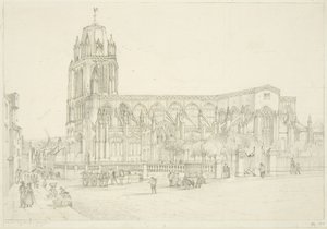 Vista Sul da Igreja de Santa Maria Redcliffe, c.1835 (lápis sobre papel) de Stephen C. Jones