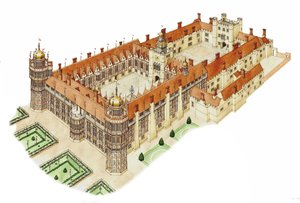 Palácio de Nonsuch, Surrey, c.1540-1600 (tinta e aguarela) de Stephen Conlin