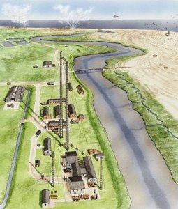 Orford Ness, Suffolk, c.1935-1945 (tinta, aerógrafo, aguarela) de Stephen Conlin