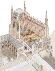 Capela de Santo Estêvão, Westminster, com clerestório baixo, c.1520-1530 (desenho de 2015) (tinta e aguarela)